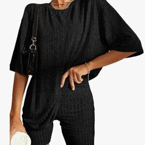 Black 2 piece ribbed summer set women S/M shorts and T shirt